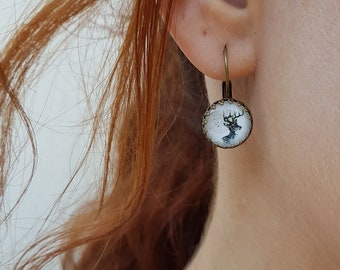 Forest animals deer earrings,Nature woodland lover gift, Animal lover Christmas gift