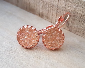 Blush Peach Rose Gold Hochzeit Ohrringe Brautjungfer Geschenk, Blush Pfirsich funkelnde Ohrringe, Blush Pfirsich Rose gold Hochzeit Schmuck