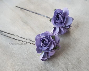 Small Purple flower hair pin cluster of 3,Bridesmaid Bridal hair pin,Lavender Romantic prom hair accessory,Wedding hair pin,Hair flowers