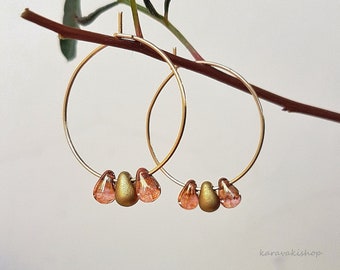 Gold hoop earrings,Czech glass teardrop hoops,Lightweight  hoop earrings,Hoop earrings with Briolettes