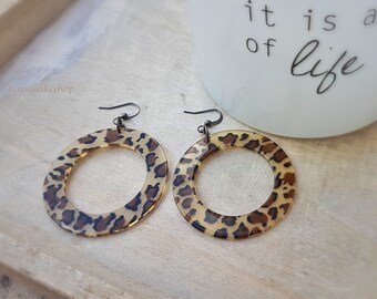 Animal Print Earrings,Leopard Hoop Earrings, Dangle Hoop Earrings,Resin acetate earrings gift for her