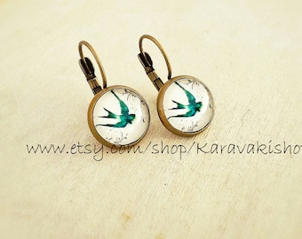 Swallows - Drop swallow bird earrings - Swallow earrings - Bird jewelry - Spring fashion - Gift for her -