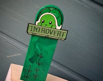 Introvert wooden bookmark and brooch 2 in one gift,Unique bookmark for book lovers,Birthday gift,Page finder,Gift for your introvert friend