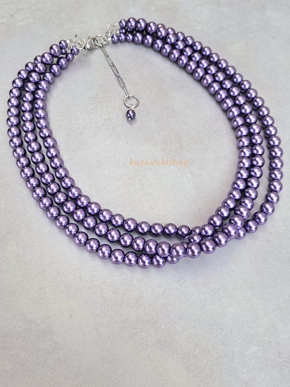 Dark Purple Pearl Necklace,purple Bridesmaid Gift,purple Wedding
