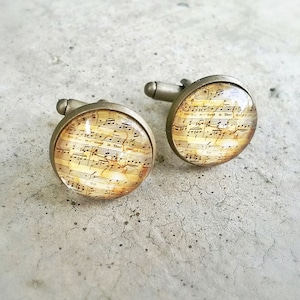 Music sheets cufflinks Vintage style music notes brass cufflinks Music theme wedding groom groomsmen cufflinks wedding gift