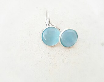 Aqua drop earrings - cabochon earrings - Summer earrings - Light blue earrings -gift for her - aqua blue jewelry