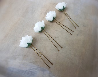 Flower girl rose bud hair pins, Wedding kids hair accessories