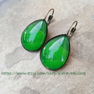 Botanical Leaf nature earrings, Green leaf earrings gift for nature lover,