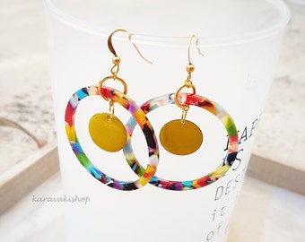 Rainbow color pop  Boho hoop earrings,Multi color fun lightweight circle Acrylic Earrings,Gift for her