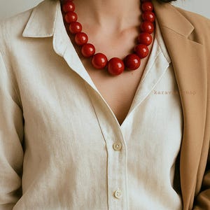 Deep red wine burgundy necklace,Trendy Statement chunky necklace,Retro Office everyday necklace,Collier bordeaux,Big beaded burgundy chocker