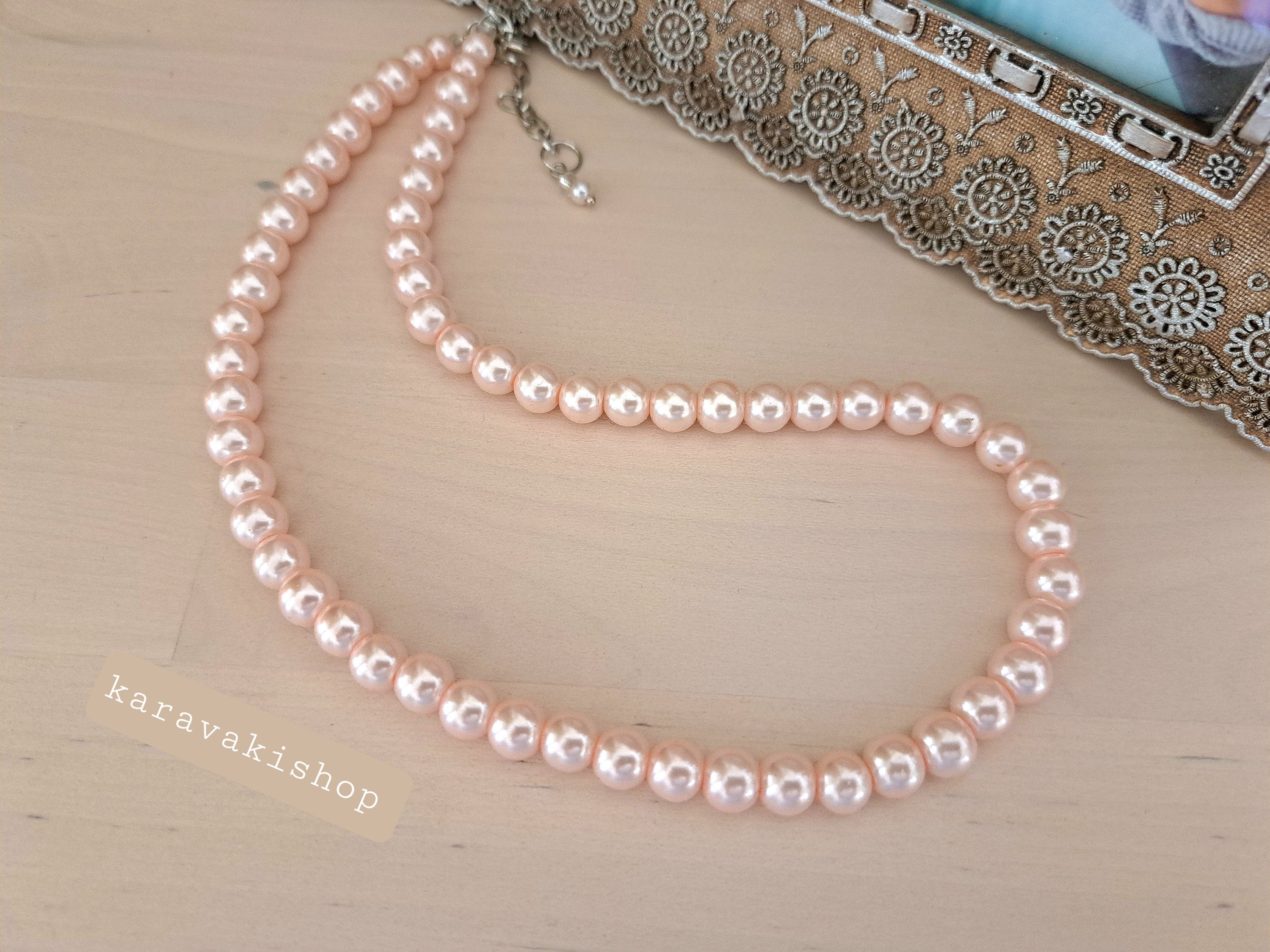 Simple blush pearl necklace, soft pink necklace, Blush jewelry bridesmaid gift, Blush pink pearls, Blush wedding necklace,Steel non tarnish