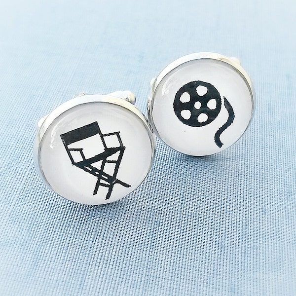 Boutons de manchette chaise réalisateur,Cadeau pour acteurs,Boutons de manchette marié,cadeau homme,Boutons de manchette cinéma Bobine,Cadeau pour réalisateur,amateur de cinéma,-cinéma