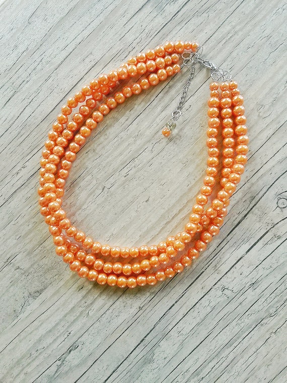 Collier En Perles De Pierre Ou Verre Orange - Bijou Ethnique/Vintage Occasion