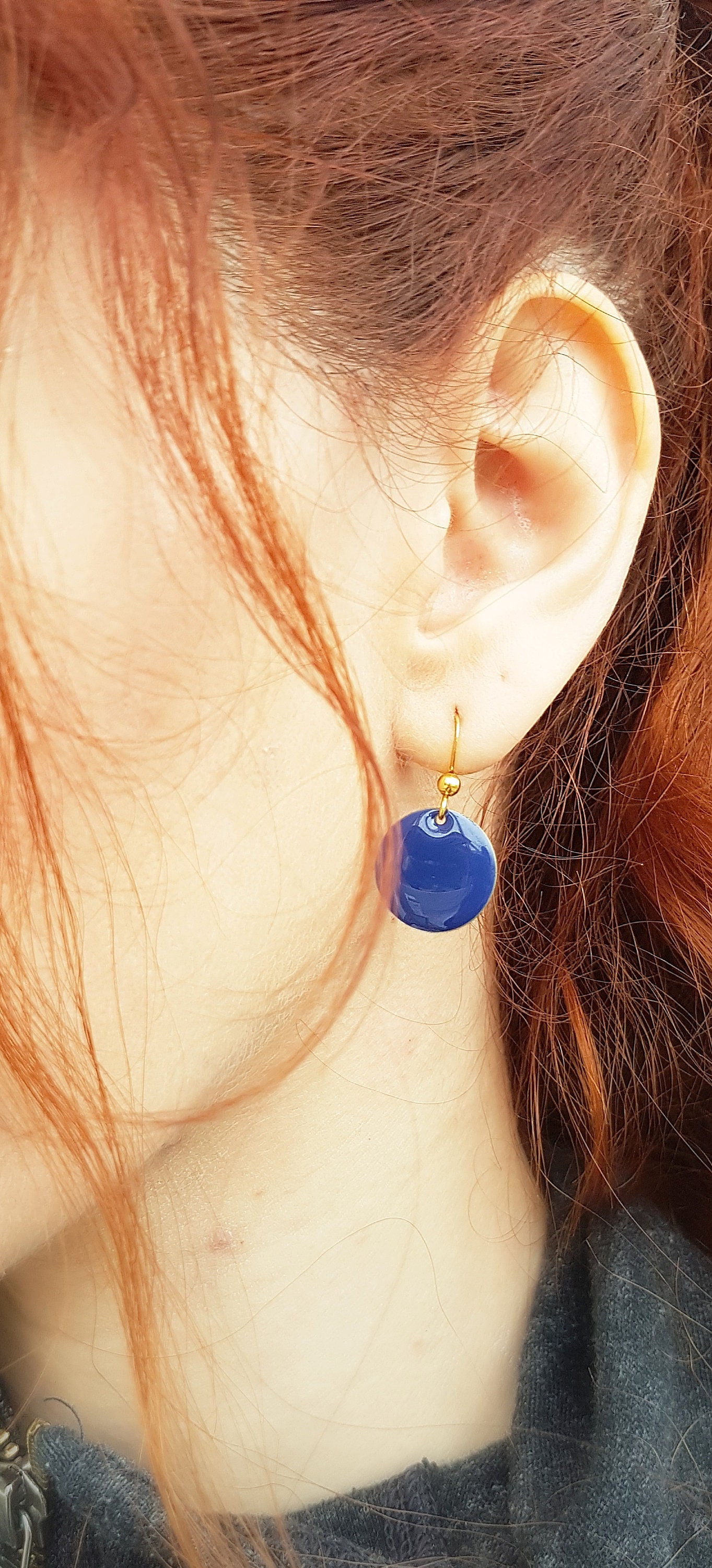Ciondolo a cerchio per orecchini in oro, cinque lati con inserto in smalto blu lapislazzuli, pendenti per orecchini in smalto, 20*22 mm, 4 pezzi. - Italia