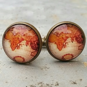 Kaart manchetknopen-Wereldkaart manchetknopen -Bruidegom manchetknopen-heren cadeau -Vintage stijl kaart-Reizigers cadeau -bruiloft accessoires -reislust manchetknopen