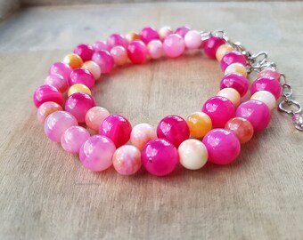 Hot pink fuchsia necklace,Fuchsia hot pink jewelry,Agate jade necklace,Gift for women