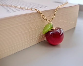 Cherry fruit necklace,Fruit cherry layering necklace Spring summer gift for mom sister birthday gift,Fun trendy pendant,Red fruit necklace
