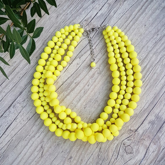 Yellow Necklace neon Yellow Four Strand Necklace fluorescent Yellow Beaded Statement Necklace neon Yellow Necklace color Blocking Jewelry Etsy