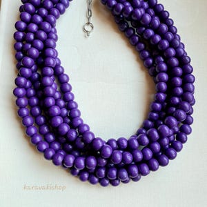 Purple Six strand  wood bead necklace,Multi strand statement necklace,Purple jewelry,Chunky beaded necklace, Holiday jewelry,Office necklace