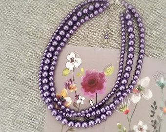 Dark purple pearl necklace,Purple bridesmaid gift,Purple wedding necklace,Pearl necklace,Wedding jewelry,Purple wedding