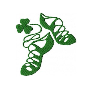 Maskinbroderidesign för irländska dansskor, minidesign för shamrockskor, irländska ghillies, dansskoväska, mönster för St. Patrick's Day-presenter