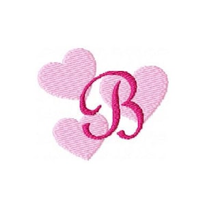 Op de afbeelding: Roze hartvormig ontwerp met een roze letter B in het midden.