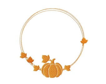 Pumpkin Monogram Border Machine Embroidery Design Circle Pumpkin Wreath Design, Thanksgiving Fall Monogram Pattern