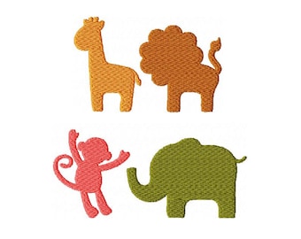 Safari Animals Embroidery Designs, Mini Zoo Animal Patterns (2'')