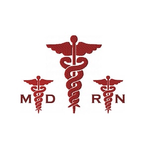 Caduceus Machine Embroidery Designs MD and RN Medical Healthcare Instant Download Patterns Gift for Doctors, Registered Nurse Embroidery