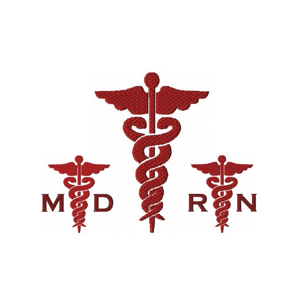 Caduceus Machine Embroidery Designs MD and RN Medical Healthcare Instant Download Patterns Gift for Doctors, Registered Nurse Embroidery