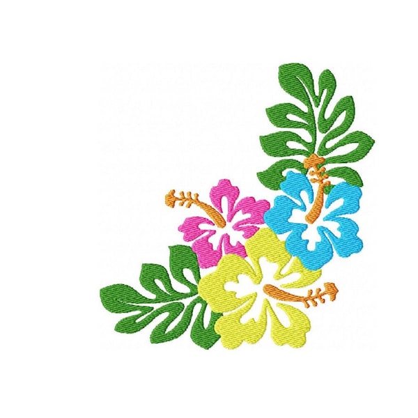 Hawaiian Flower Machine Embroidery Design Floral Corner Motif Hibiscus Design Hawaiian Holiday Patten in 5 Sizes