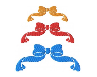 Diseño de bordado de máquina de arco de cinta, monograma de niñas agregar patrón, diseño de cinta en 3 tamaños
