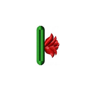 May include: A green, vertical, cylindrical shape with a rounded top and bottom, next to a red rose. The rose has multiple petals and is on the right side of the green cylinder. The background is white.