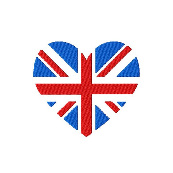 UK Flag Heart Machine Embroidery Design, Union Jack Flag Embroidery, United Kingdom Flag