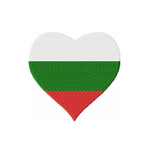 May include: A heart-shaped patch with the Bulgarian flag colors: white, green, and red.
