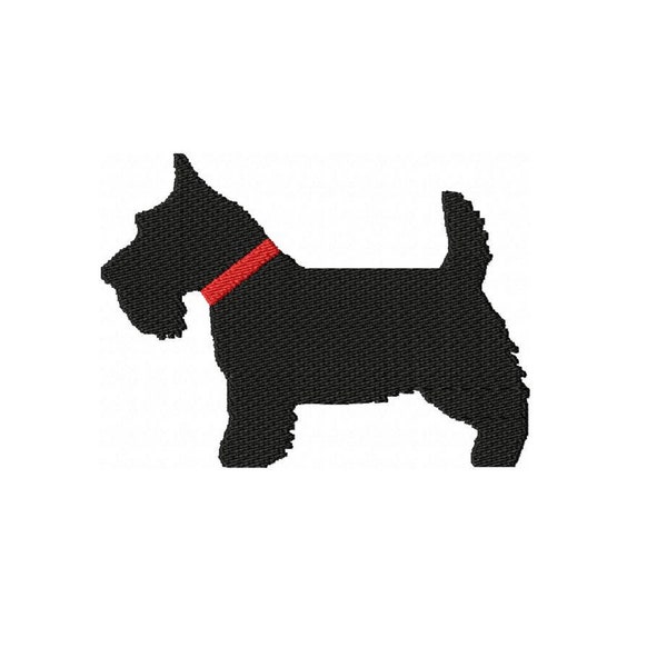 Dog Scottish Terrier Machine Embroidery Design Scottie Silhouette Design Dog Lovers Embroidery Pet Animal Pattern Red Collar Terrier Dog
