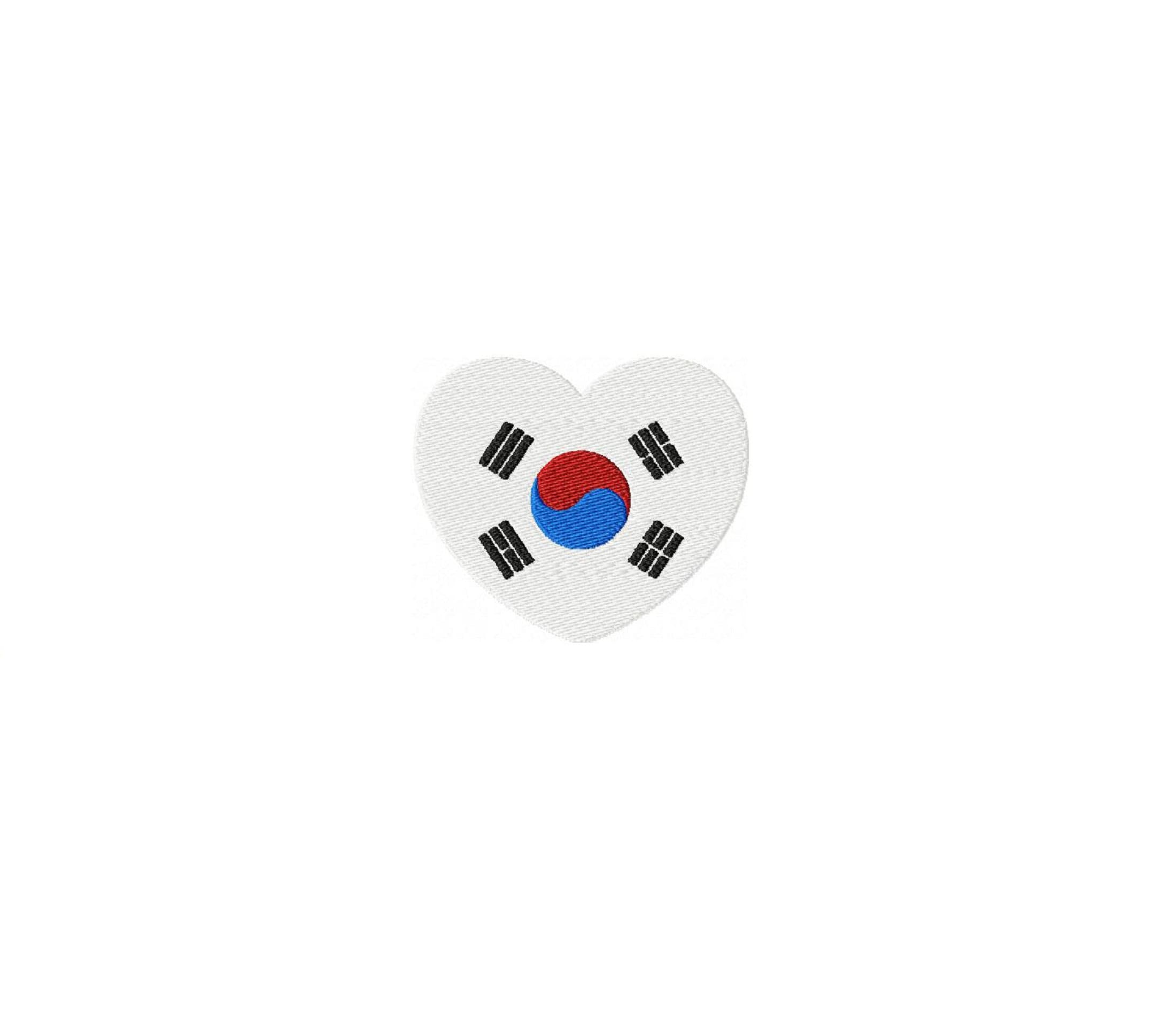 韓国国旗のハート型機械刺繍デザイン 韓国を愛するハート柄 韓国の