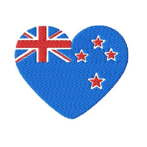 Neuseeland Herz Flagge Maschinenstickerei, Kiwi Flagge, Neuseeland Herz Stickerei, Kiwi Stickerei in 3 Größen