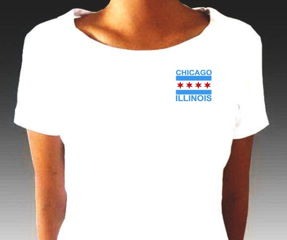 ★ILLIGO★ Starling Overfit T-Shirt White Red 25SMTOP28RD Chicago Illinois Flag Embroidery Design Chicago City Flag