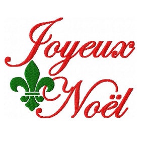 Joyeux Noël machineborduurontwerp kerst fleur de lis ontwerp Franse kerstgroet, bloemen vrolijk kerstontwerp