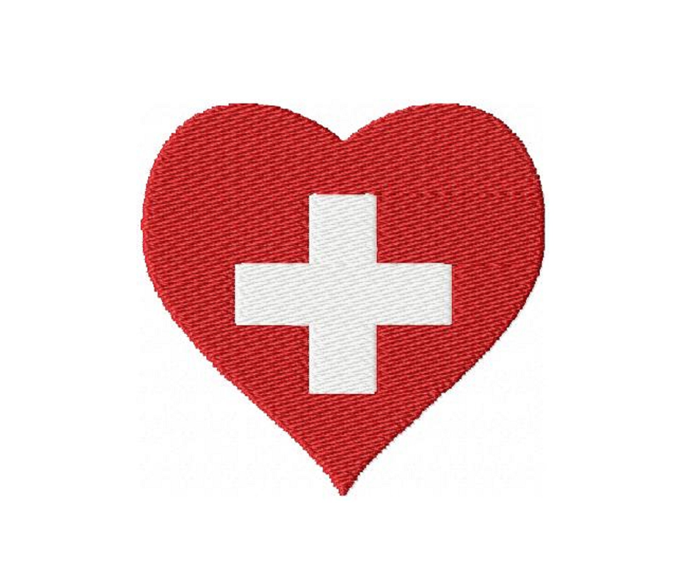 スイス国旗の機械刺繍デザイン スイス国旗 ハート型デザイン スイスの