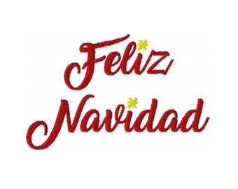 Diseño de bordado a máquina "Feliz Navidad", diseño de bordado de letrero de Feliz Navidad, patrón de saludo de temporada en español para proyectos navideños.