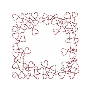 Hearts Quilt Block Embroidery Design Random Hearts Quilts Pattern Redwork Valentine&#39;s Quilt Embroidery Hearts Monogram Frame 4x4, 6x6, 8x8