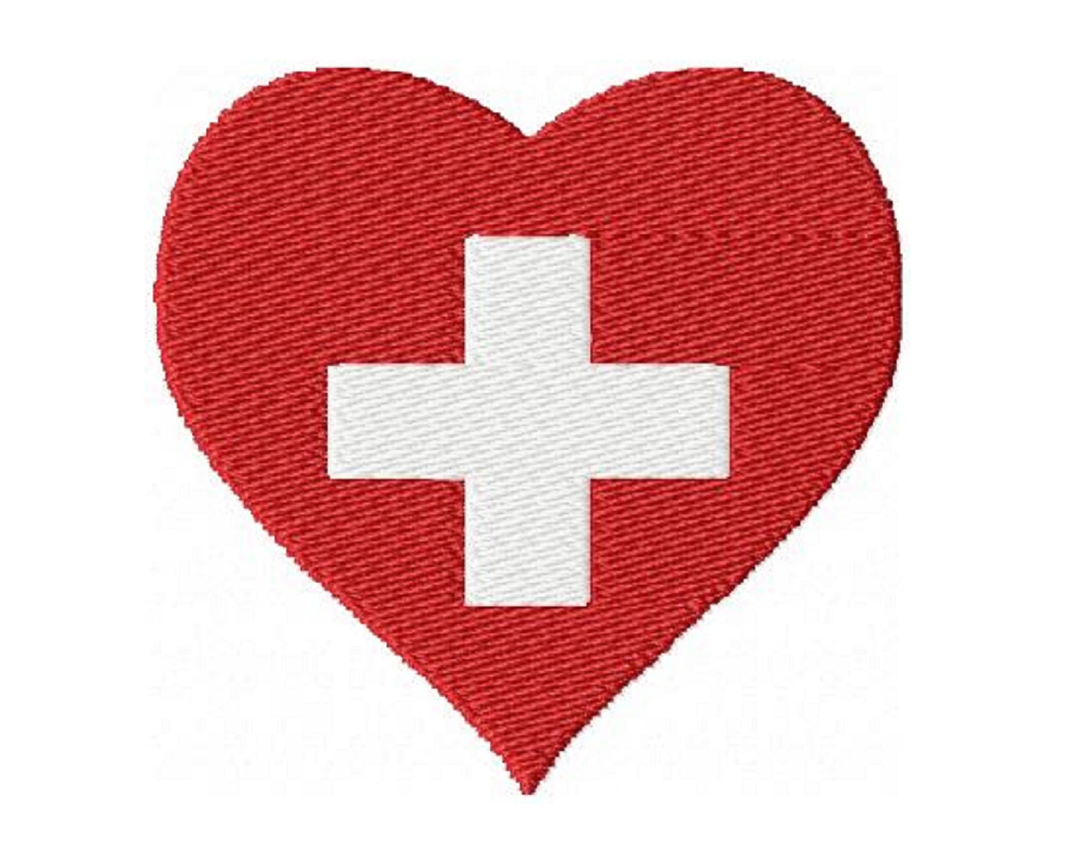 スイス国旗の機械刺繍デザイン スイス国旗 ハート型デザイン スイスの