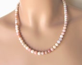 Natural pink Peruvian opal necklace, simple classic pink opal gemstone necklace