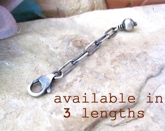 Sterling silver necklace extender chain for Navajo pearls, paperclip necklace, oxidized antique old pawn finish southwestern jewelry