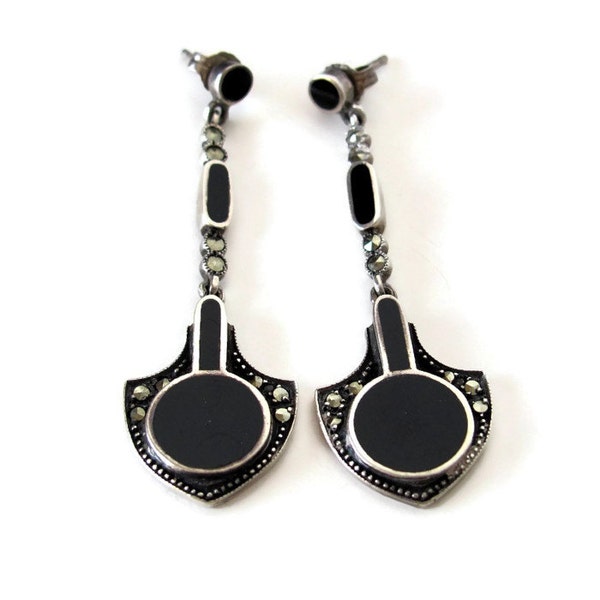 Art Deco jewelry art deco dangle earrings sterling marcasite jewelry black onyx art deco marcasite earrings