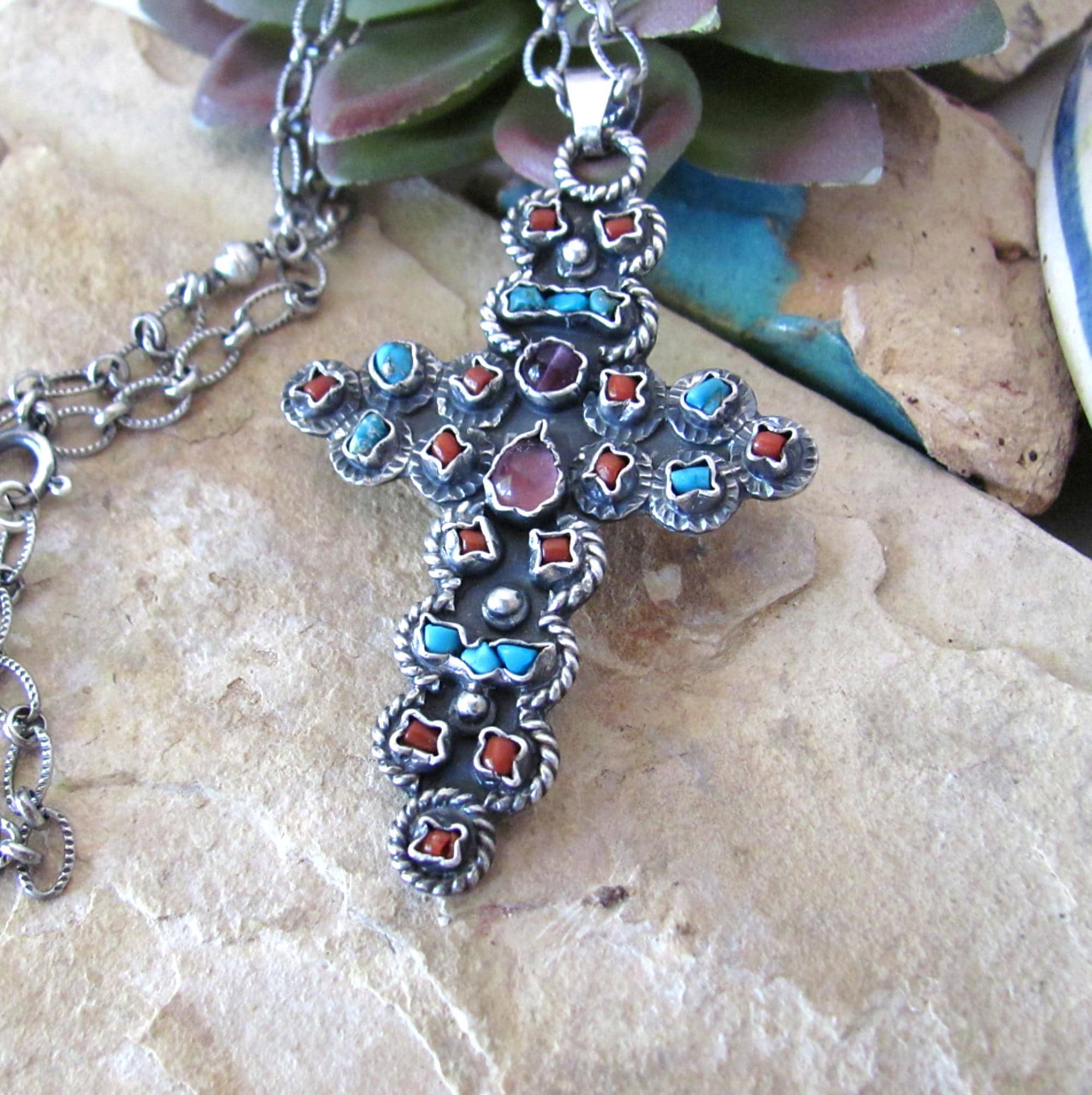 Large MATL Style Vintage Cross Necklace, 925 Sterling Silver Mexico ...