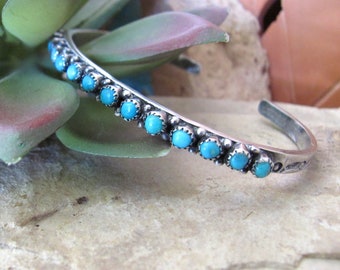 Vintage snake eye turquoise bracelet, old pawn sterling silver Zuni style cuff, blue turquoise western southwest jewelry