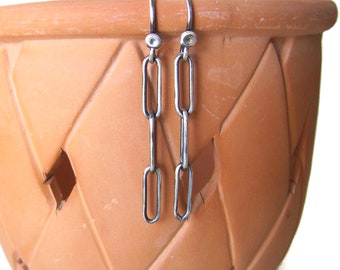 Paper clip dangle earrings, 925 sterling paperclip chain, minimalist southwestern jewelry